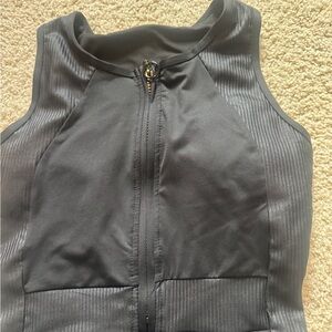 Women's Black faux leather dance leotard Medium